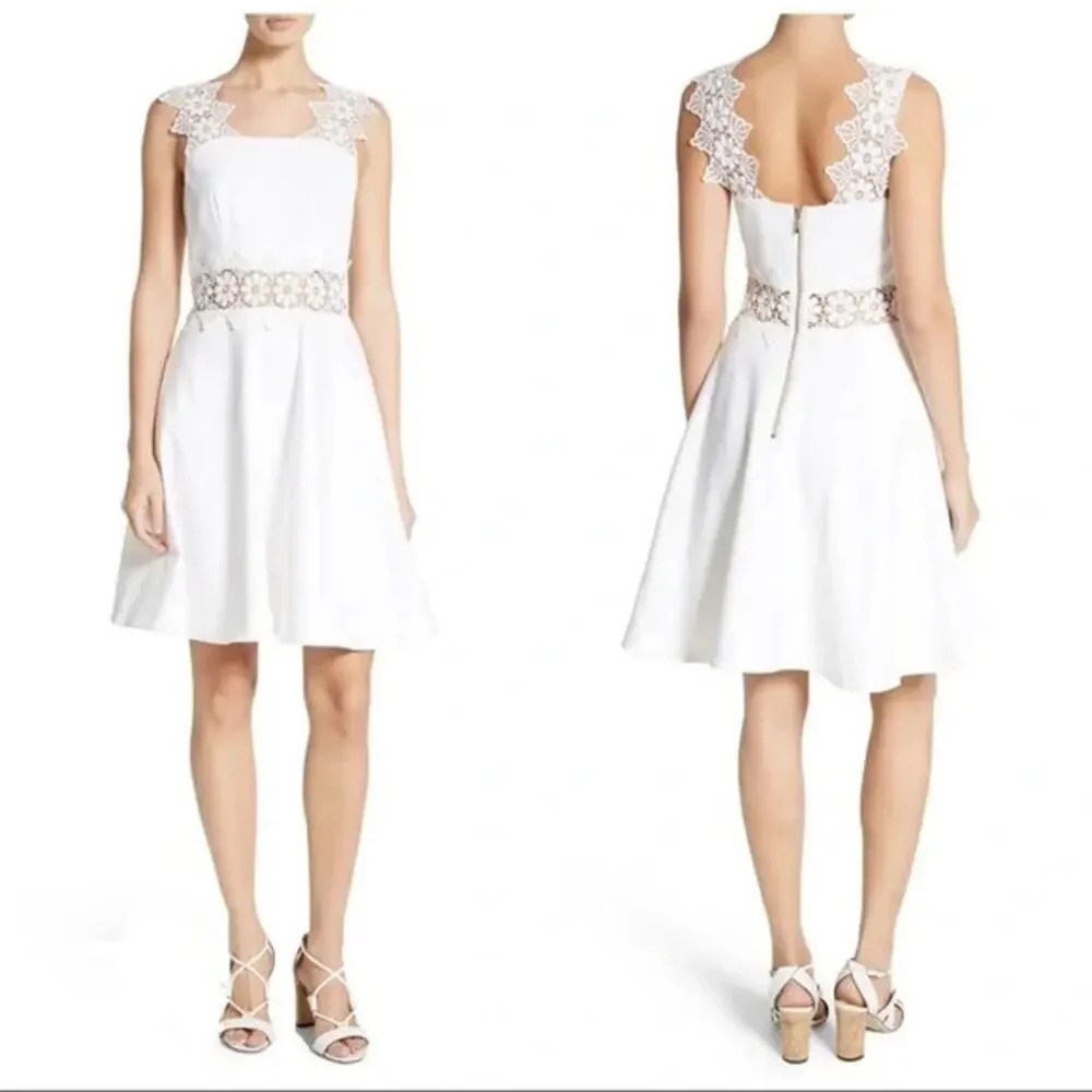 TED BAKER Monaa White Fit and Flare Dress Bridal TB 1 US Size 4 Floral Lace